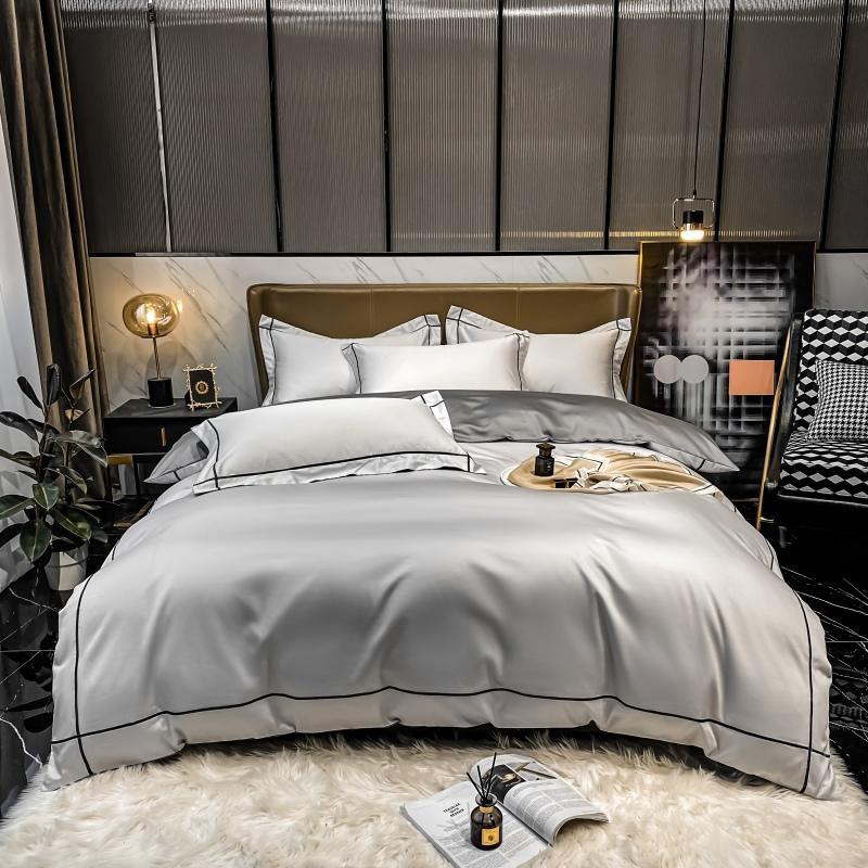 Kaelyn Silver Grey Hotel Trim Egyptian Cotton Bedding Set