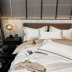 Kaelyn Soft Ivory Hotel Trim Egyptian Cotton Bedding Set