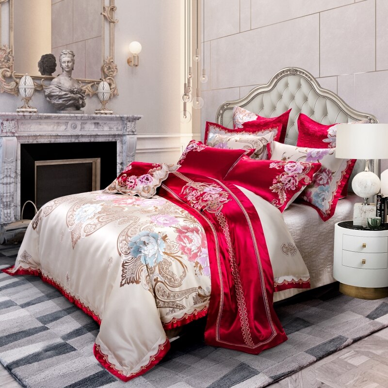 Tulipia Royal Paisley Floral Jacquard Egyptian Cotton Satin Bedding Set