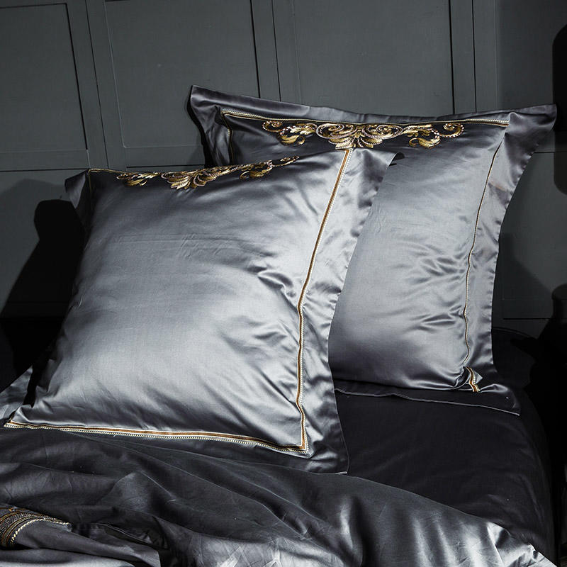 Lezkira Vibrant Grey Luxury Embroidery Egyptian Cotton Bedding Set