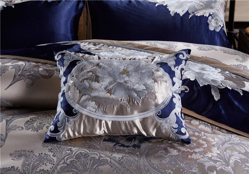 Impero Blue Silver Jacquard Egyptian Cotton Satin Bedding Set