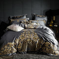 Lezkira Vibrant Grey Luxury Embroidery Egyptian Cotton Bedding Set