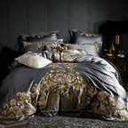 Lezkira Vibrant Grey Luxury Embroidery Egyptian Cotton Bedding Set