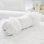 Amani White Double-Layered Ruffled Cotton Lace Bedding Set