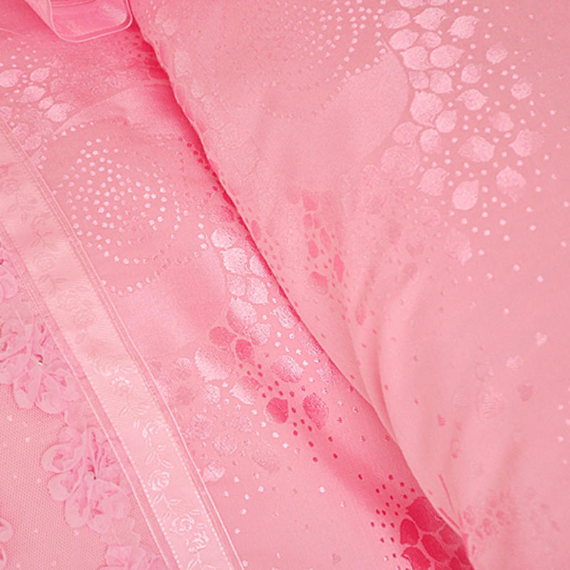 Aaliyah Pink Triple Layered Ruffled Cotton Lace Bedding Set