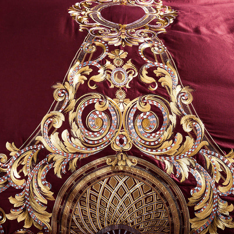 Lezkira Burgundy Luxury Embroidery Egyptian Cotton Bedding Set