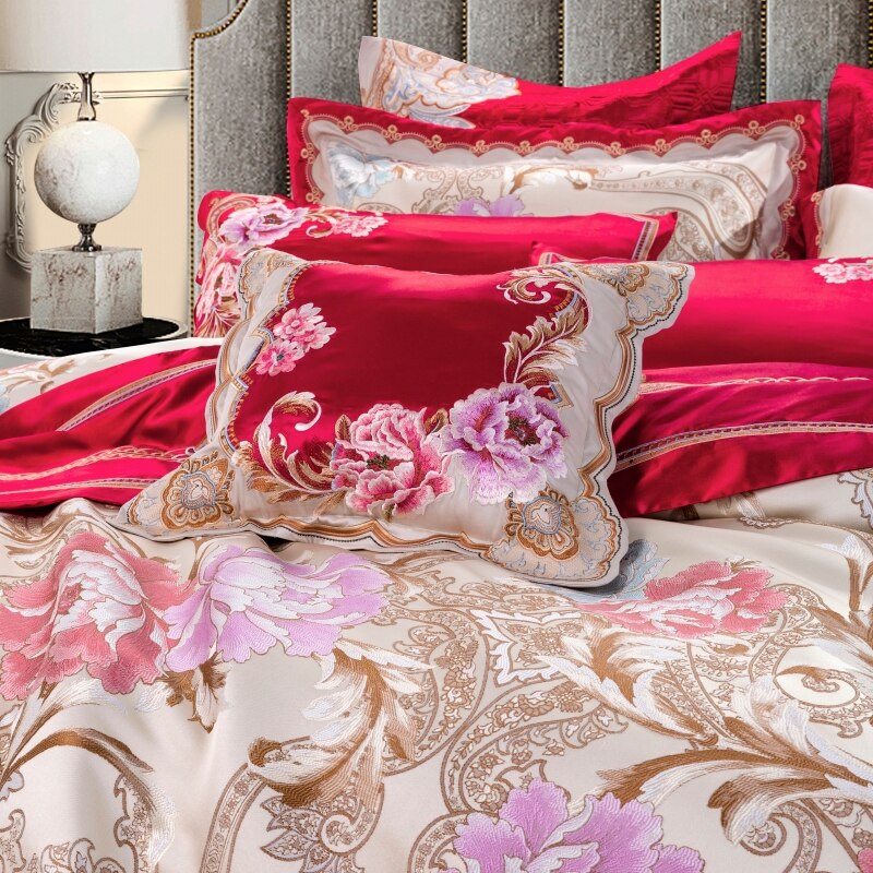 Tulipia Royal Paisley Floral Jacquard Egyptian Cotton Satin Bedding Set