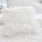Amani White Double-Layered Ruffled Cotton Lace Bedding Set
