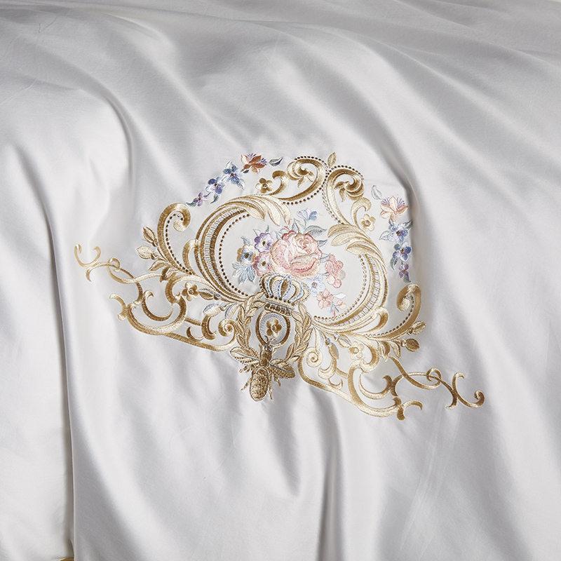 Pheliza Pearl White Embroidered Egyptian Cotton Bedding Set