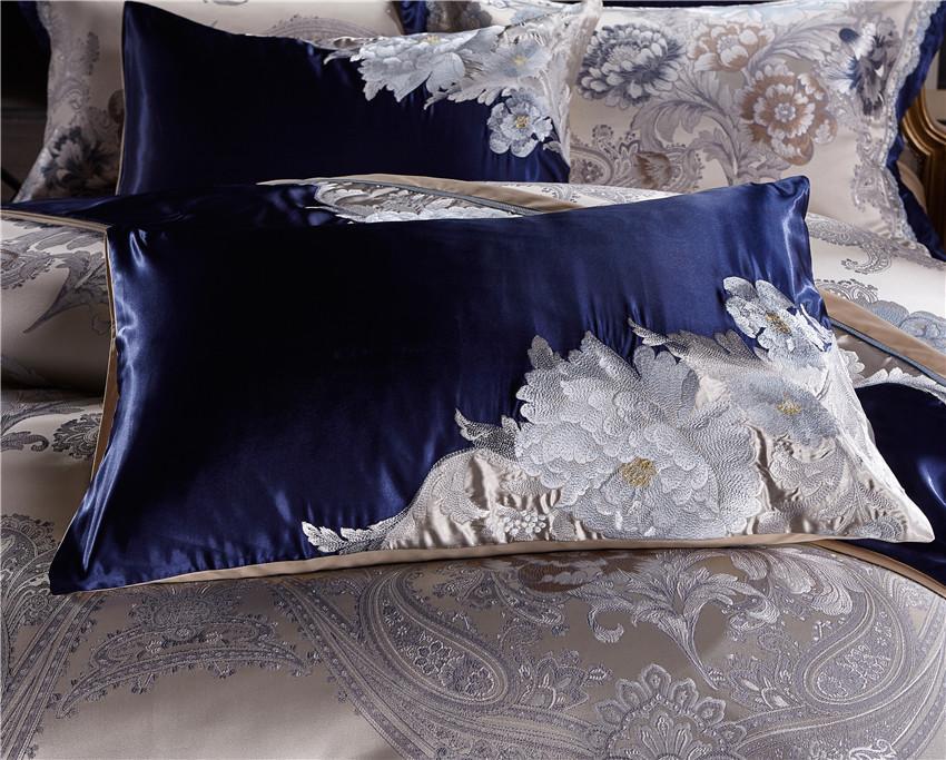 Impero Blue Silver Jacquard Egyptian Cotton Satin Bedding Set