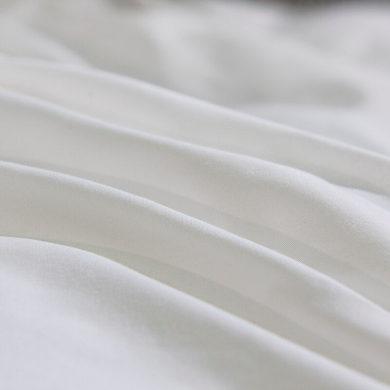 Mazeyna White Silver Butterfly Cotton Silky Satin Bedding Set
