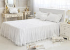 Amani White Double-Layered Ruffled Cotton Lace Bedding Set