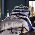 Impero Blue Silver Jacquard Egyptian Cotton Satin Bedding Set