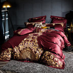 Lezkira Burgundy Luxury Embroidery Egyptian Cotton Bedding Set