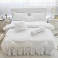 Amani White Double-Layered Ruffled Cotton Lace Bedding Set