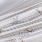 Mazeyna White Silver Butterfly Cotton Silky Satin Bedding Set