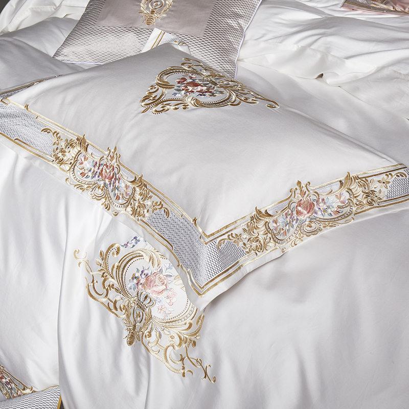 Pheliza Pearl White Embroidered Egyptian Cotton Bedding Set