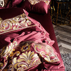 Lezkira Burgundy Luxury Embroidery Egyptian Cotton Bedding Set