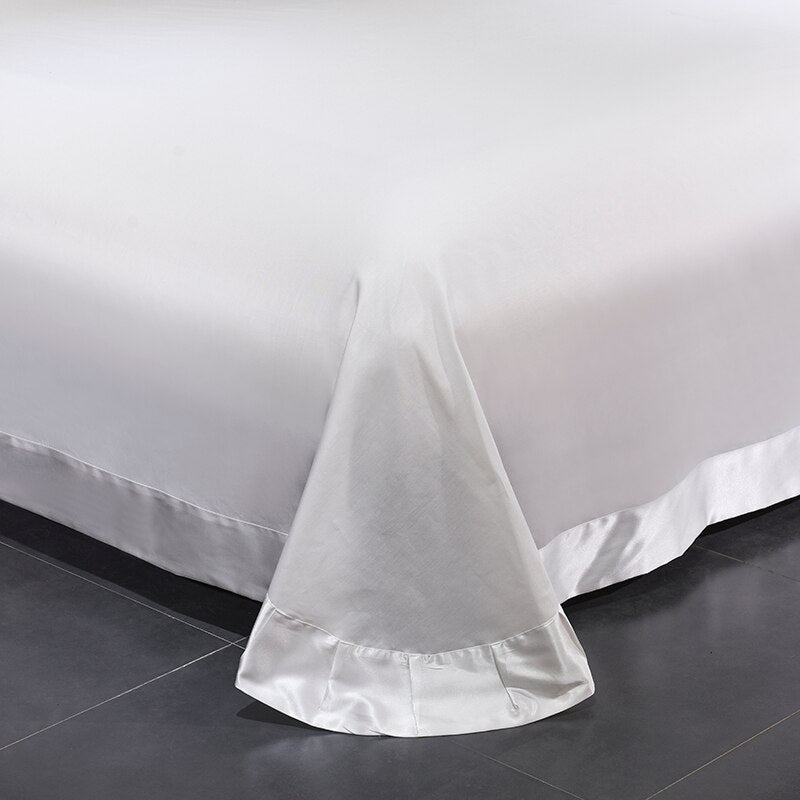 Mazeyna White Silver Butterfly Cotton Silky Satin Bedding Set