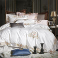 Pheliza Pearl White Embroidered Egyptian Cotton Bedding Set