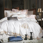 Pheliza Pearl White Embroidered Egyptian Cotton Bedding Set