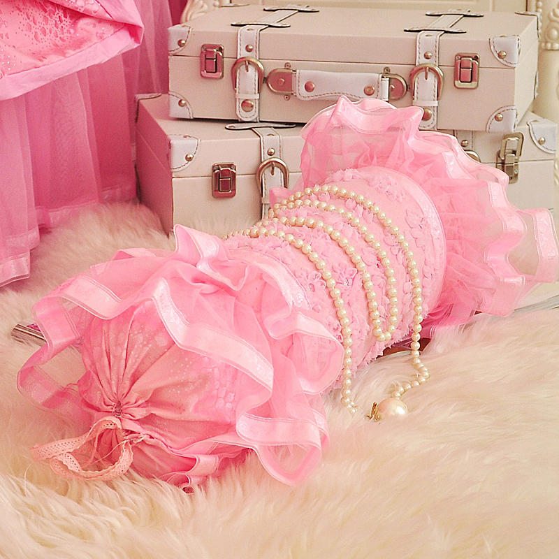 Aaliyah Pink Triple Layered Ruffled Cotton Lace Bedding Set