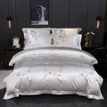 Mazeyna White Silver Butterfly Cotton Silky Satin Bedding Set