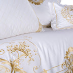 DeLuxxe White Embroidered Luxury Egyptian Cotton Bedding Set