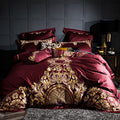 Lezkira Burgundy Luxury Embroidery Egyptian Cotton Bedding Set