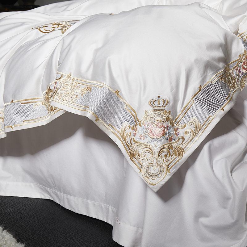 Pheliza Pearl White Embroidered Egyptian Cotton Bedding Set