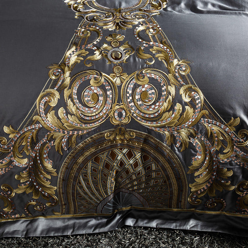 Lezkira Vibrant Grey Luxury Embroidery Egyptian Cotton Bedding Set