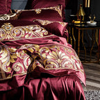 Lezkira Burgundy Luxury Embroidery Egyptian Cotton Bedding Set