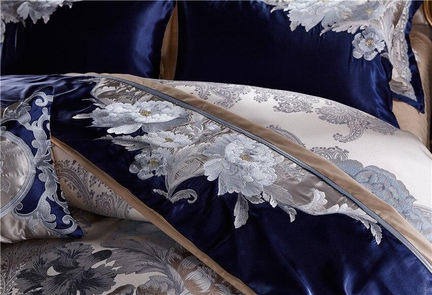 Impero Blue Silver Jacquard Egyptian Cotton Satin Bedding Set