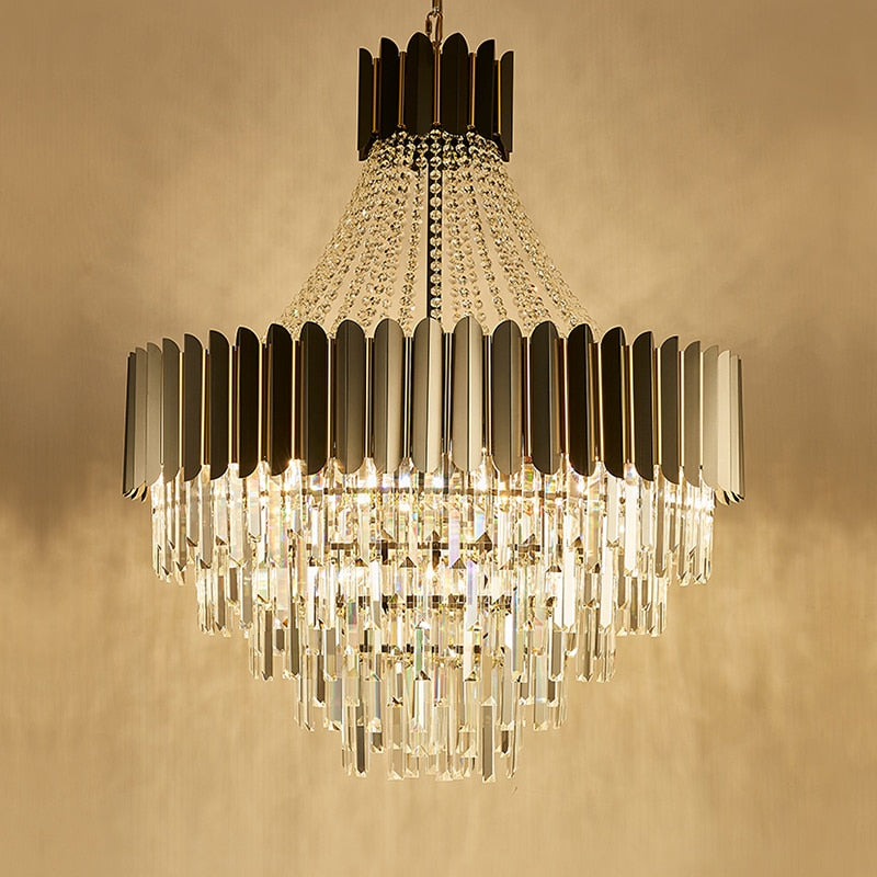 Logan Modern Stainless Steel Tiered Crystal Chandelier