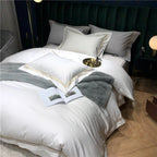 Victoria White Embroidered Lined Border Egyptian Cotton Bedding Set