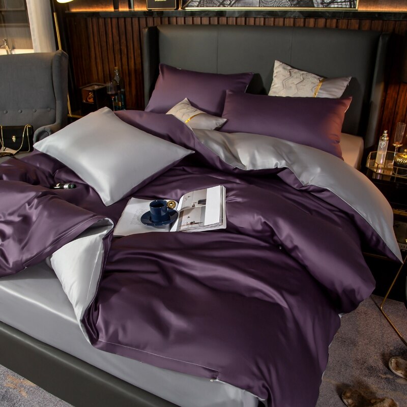 Shemir Purple Grey Reversible Egyptian Cotton Bedding Set