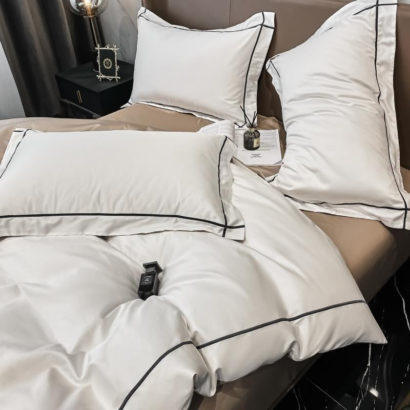 Kaelyn Soft Ivory Hotel Trim Egyptian Cotton Bedding Set