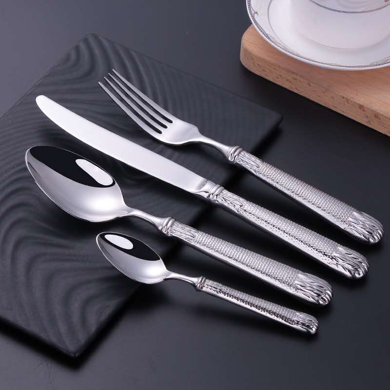 Elnoora Silver Luxury Engraved Stainless Steel Cutlery Set