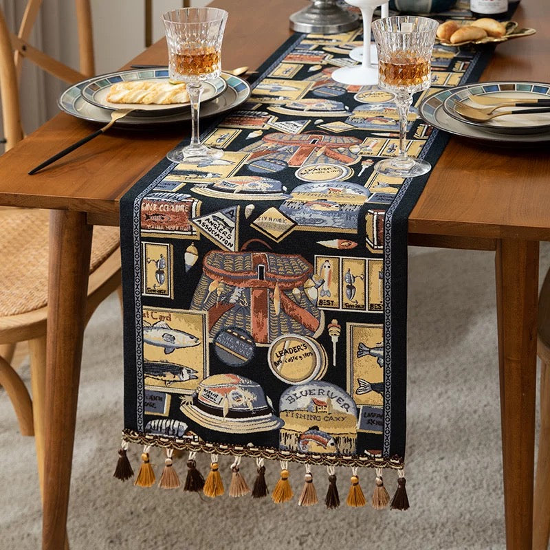 Vintage Fishing Collage Table Runner