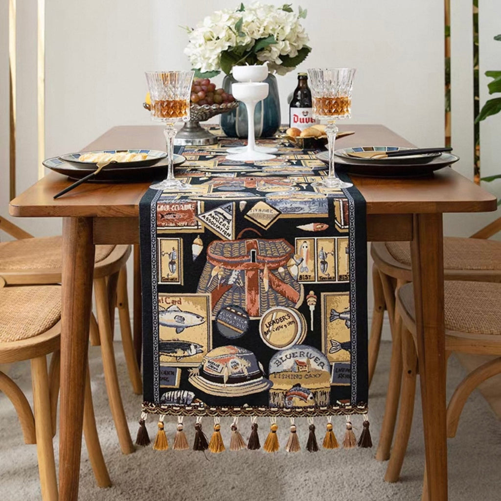 Vintage Fishing Collage Table Runner