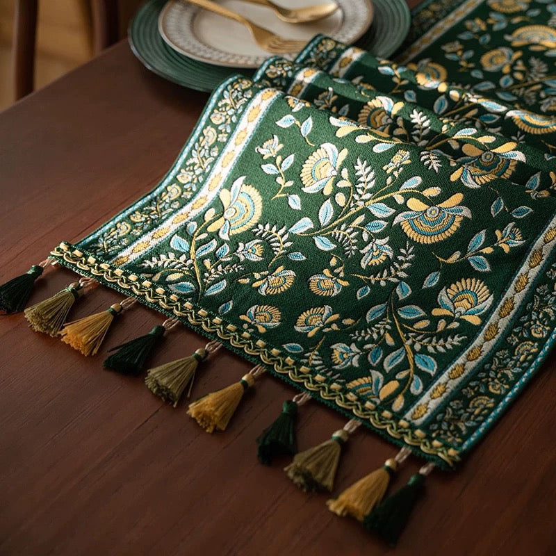 Vintage Bloom Tassel Table Runner