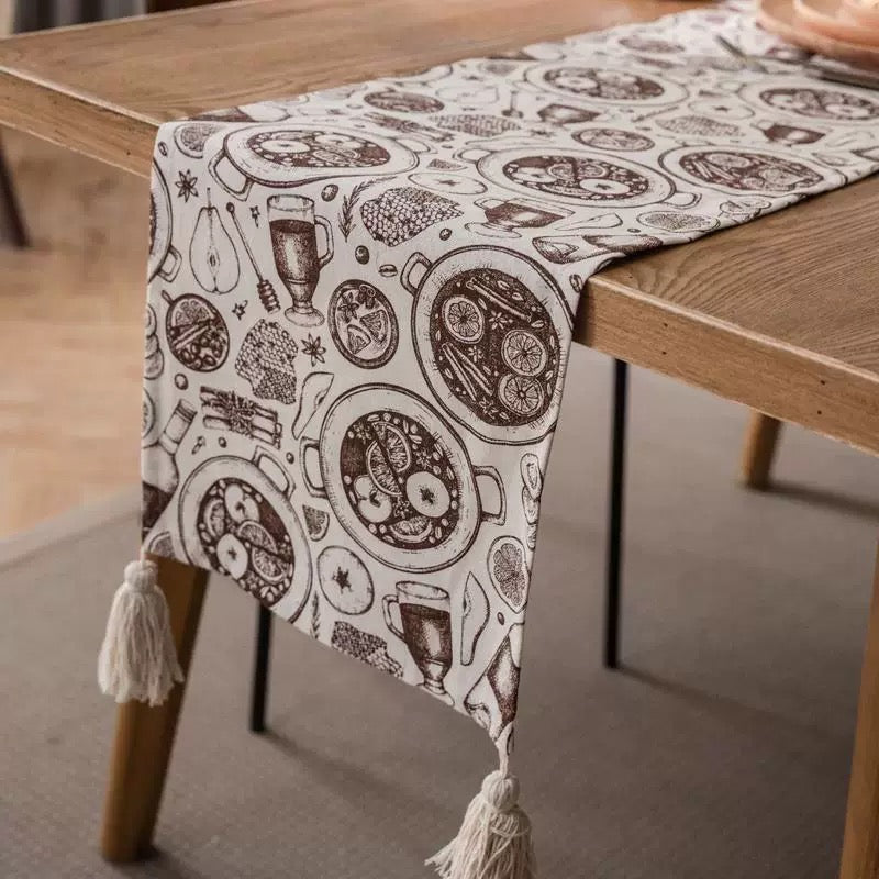 Mulled Wine Sketch Tassel Runner