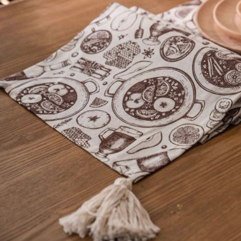Mulled Wine Sketch Tassel Runner