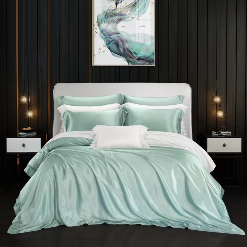 Aristelle Aquamarine Luxury Pure Mulberry Silk Bedding Set