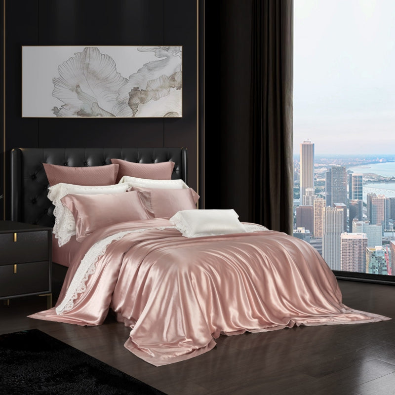 Aristelle Blush Pink Luxury Pure Mulberry Silk Bedding Set