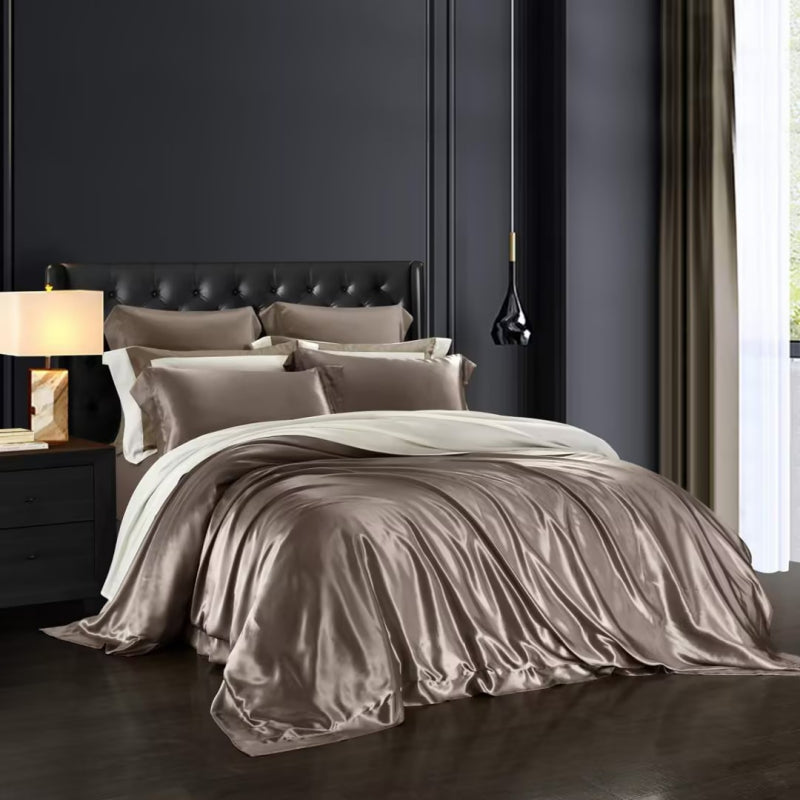 Aristelle Taupe Brown Luxury Pure Mulberry Silk Bedding Set