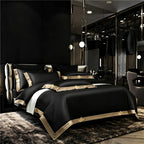 Anahi Black Embroidered Motif Border Egyptian Cotton Bedding Set