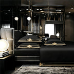 Anahi Black Embroidered Motif Border Egyptian Cotton Bedding Set