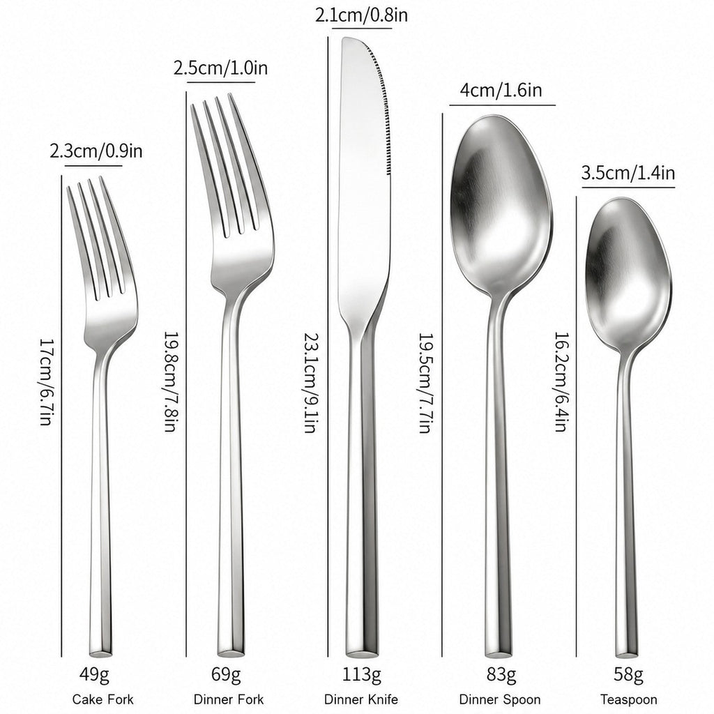 Monarque Matte Silver Hexagonal Stainless Steel Cutlery Set