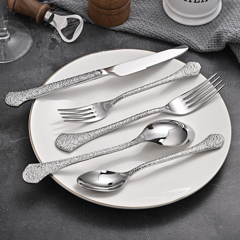 Aurora Silver Hammered Stainless Steel Cutlery Set